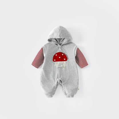 【BABY】ボーダー袖きのこ刺繍カバーオールSK100308