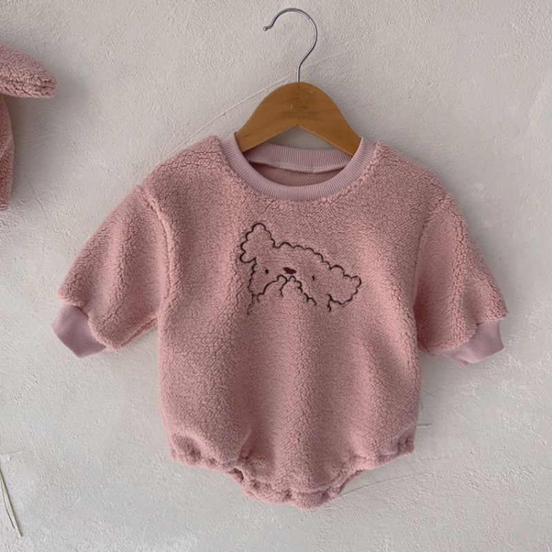 【BABY】ひつじ刺繍ボアロンパース&帽子SK101520