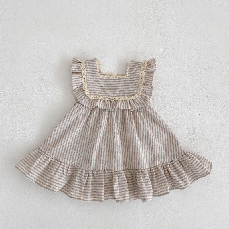 【姉妹服】夏新作 ストライプフリルロンパース、ワンピースSK072318