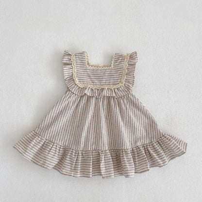 【姉妹服】夏新作 ストライプフリルロンパース、ワンピースSK072318
