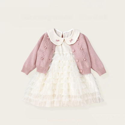 【BABY&KID】ポンポンカーディガン＆リボンチュールワンピースSK102431
