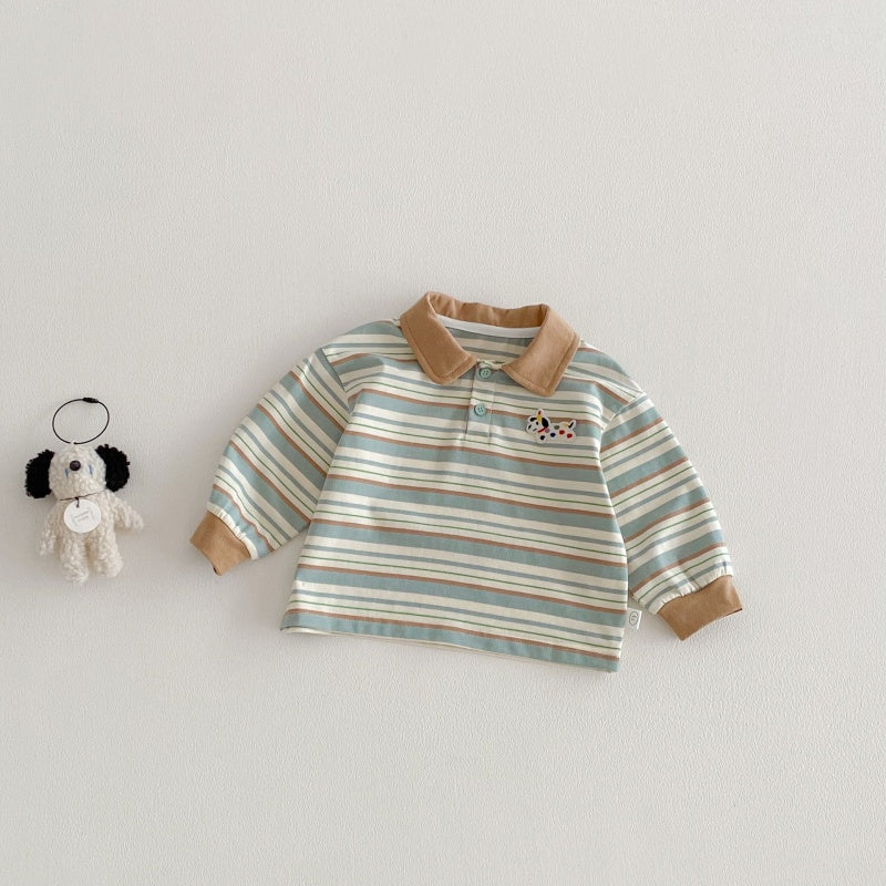 【BABY&KID】韓国風マルチボーダーPolo長袖TシャツSK104308