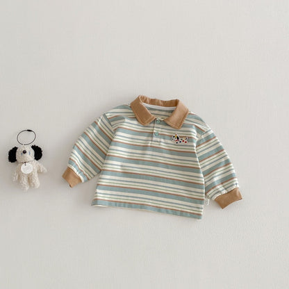 【BABY&KID】韓国風マルチボーダーPolo長袖TシャツSK104308