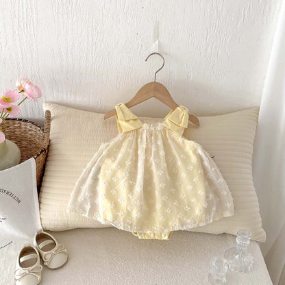 【BABY】夏新作　蝶結び刺繡可愛いロンパースSK081304