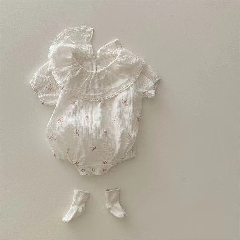 【BABY】夏新作 チェック、フラワーラッフルカラーロンパースSK071601