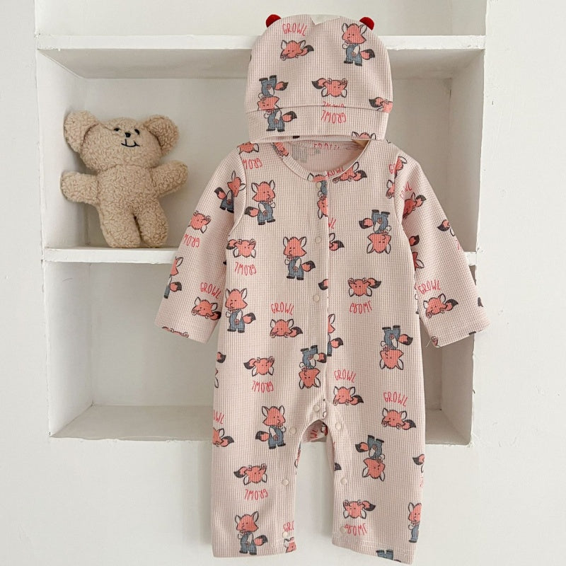 【BABY】ワッフル地可愛いプリントカバーオールSK100327