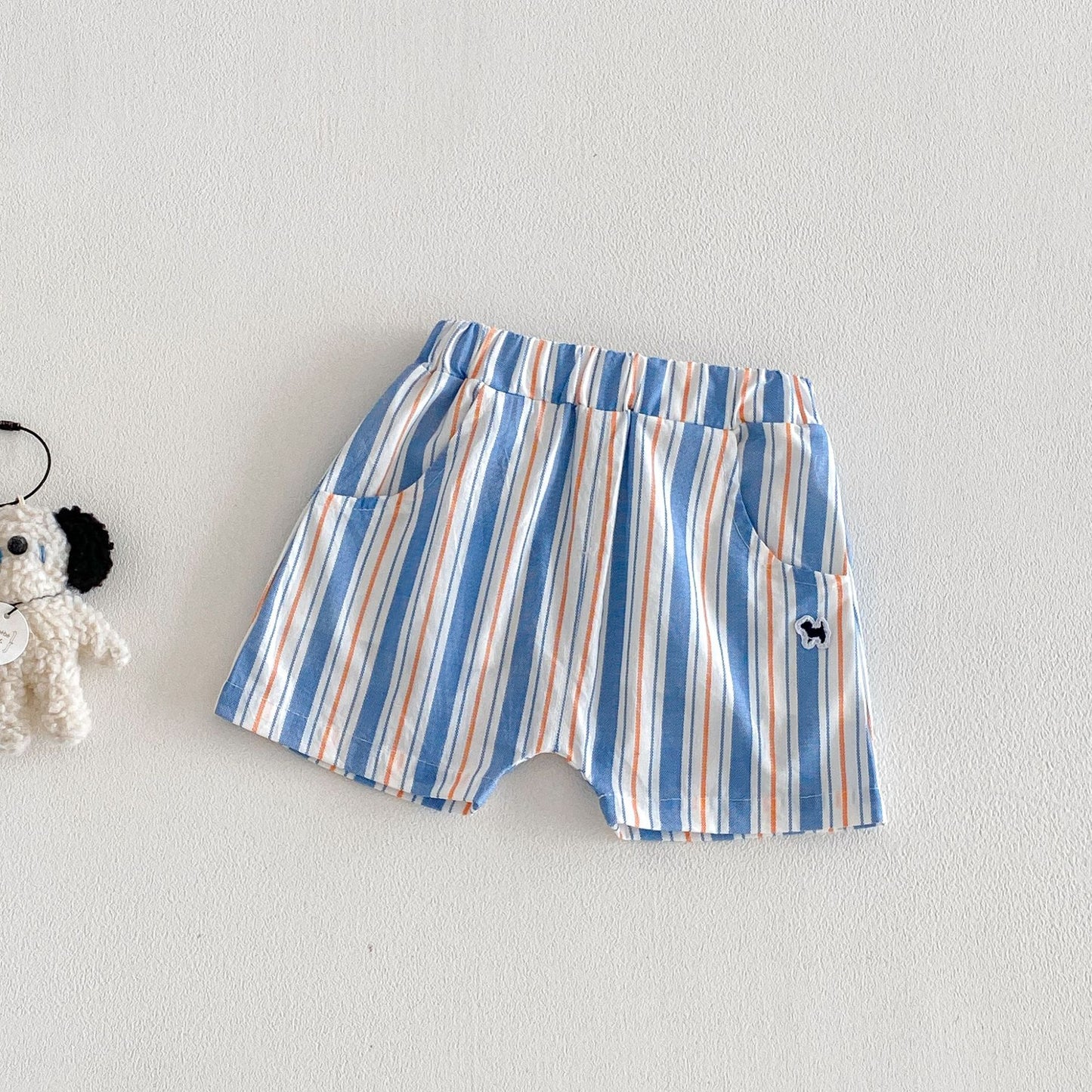【BABY&KID】夏新作 通気ワッペンシャツ、ストライプショートパンツSK105112
