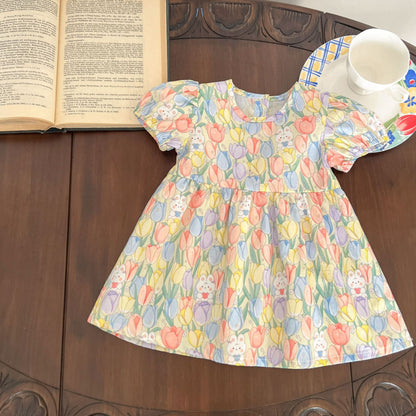 【BABY&KID】夏新作 花柄うさぎロンパース、ロンパースワンピ、ワンピースSK090713