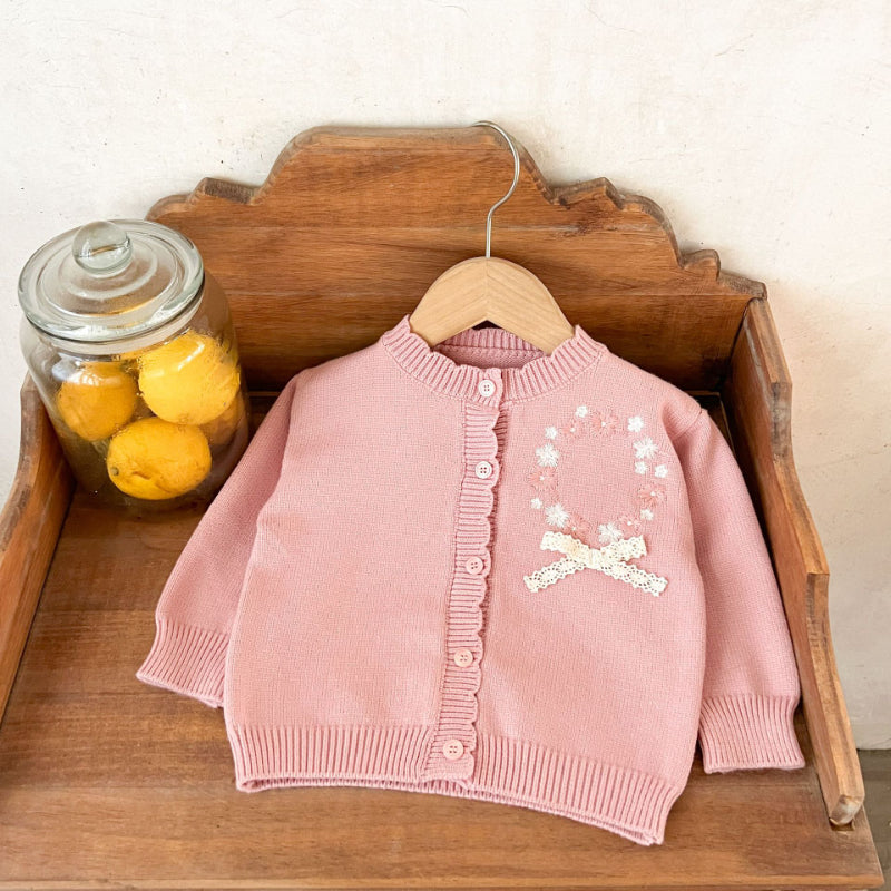 【BABY】コットン刺繍フリルニットカーディガンSK100820