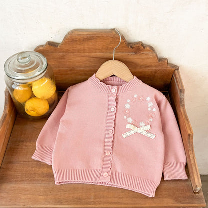 【BABY】コットン刺繍フリルニットカーディガンSK100820