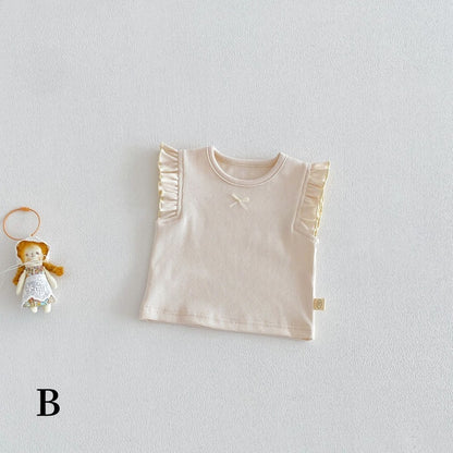 【BABY&KID】夏新作無地フリルスリーブタンクトップ、パンツSK104623