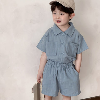 【BABY＆KID】夏新作 コットン無地ポケットセットアップ SK063004