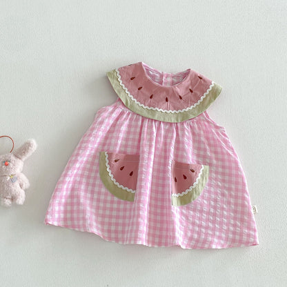 【BABY&KID】夏新作 すいかチェックロンパース、ワンピースSK105122