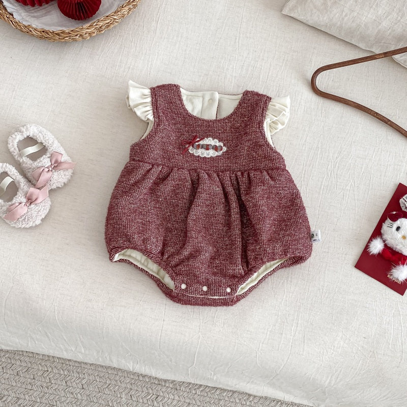 【BABY】冬新作ハート刺繍あったかロンパース、うさ耳あったかケープSK103113