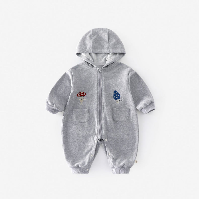 【BABY】きのこ刺繍フード付きカバーオールSK100307