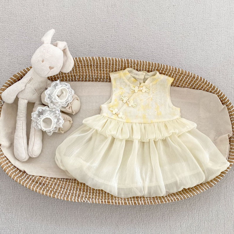【BABY&KID】夏新作チャイナボタンチュールバルーンロンパース、ワンピースSK106407