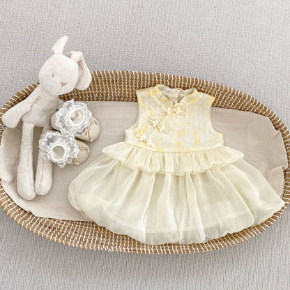 【BABY&KID】夏新作チャイナボタンチュールバルーンロンパース、ワンピースSK106407