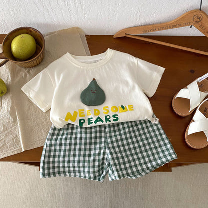 【BABY&KID】夏新作 アルファベットTシャツ＆チェックショートパンツSK070210