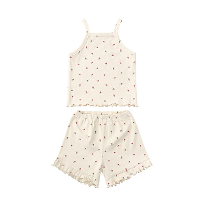 【BABY&KID】夏新作 北欧風フリルキャミセットアップSK092114