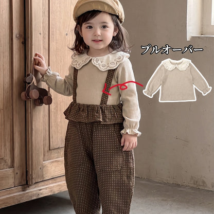 【BABY】ドットサロペット、丸襟刺繍トップスSK107008