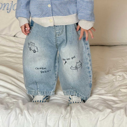 【BABY&KID】ボーダーカーディガン、カートゥーン柄デニムパンツ、ロゴプリント長袖SK104009