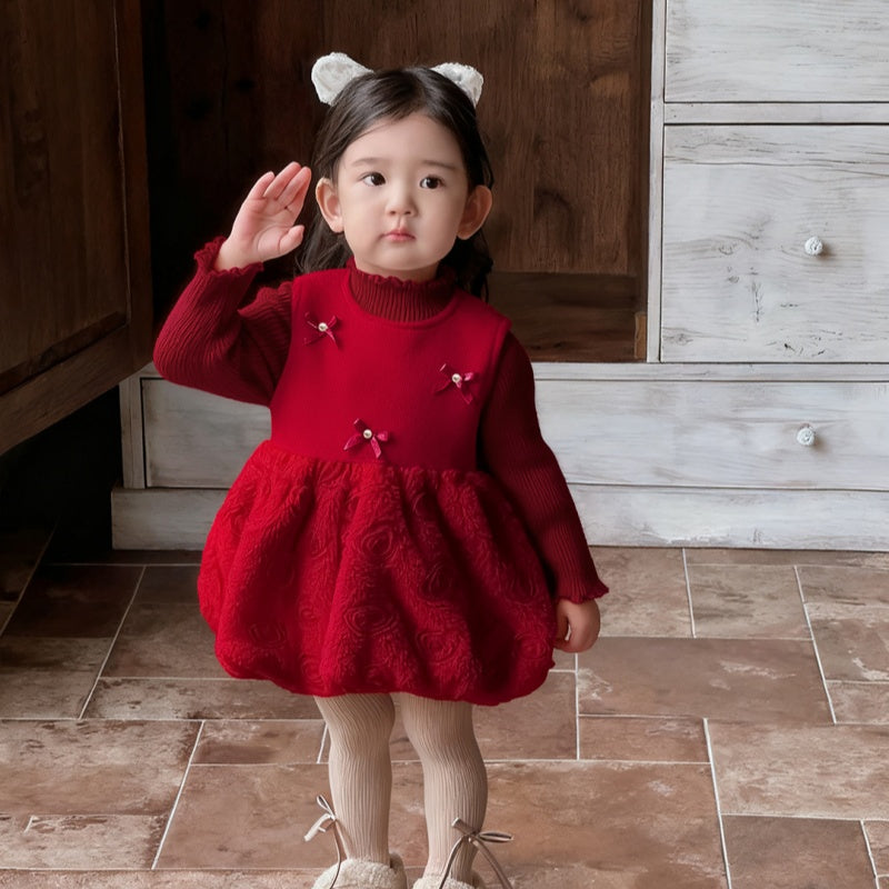 【BABY&KID】冬新作韓国風蝶結びジャンパースカートSK103134