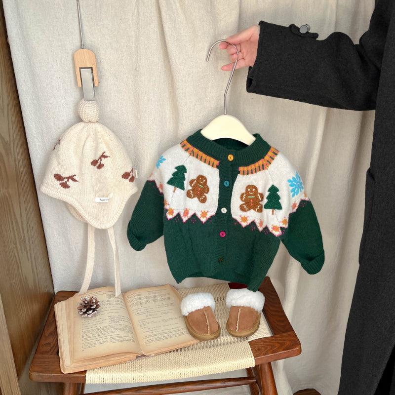 【BABY&KID】冬新作クリスマスツリー柄ニットカーディガンSK103223