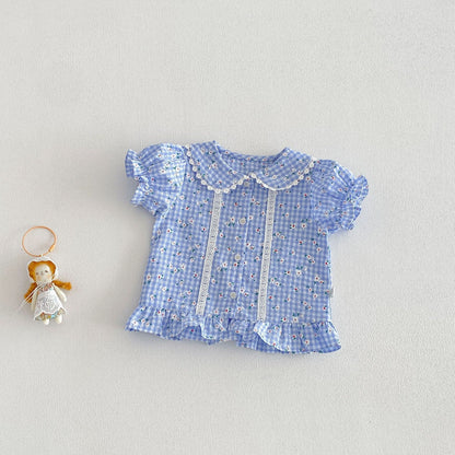 【BABY&KID】夏新作小花柄レースフリルシャツ、パンツSK105022