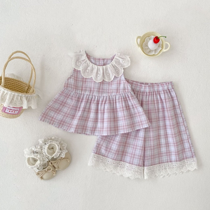 【BABY&KID】夏新作フリル襟チェックセットアップSK106406