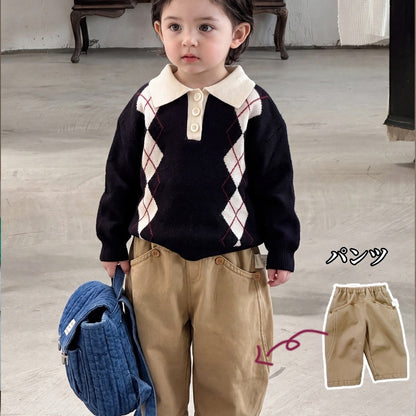 【BABY&KID】ダイヤ柄ニット、裏起毛ストレートパンツSK107019