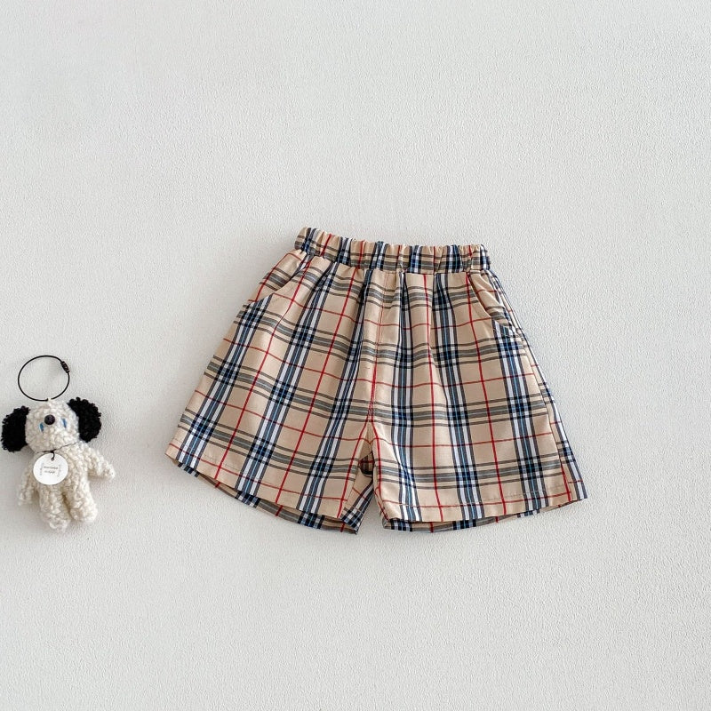 【BABY&KID】夏新作韓国風刺繍ロゴ半袖Tシャツ、チェックショートパンツSK105023