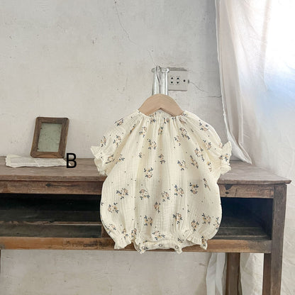 【BABY】コットン花柄半袖ロンパース、キャミロンパース、トップスセット、サロペットSK062112