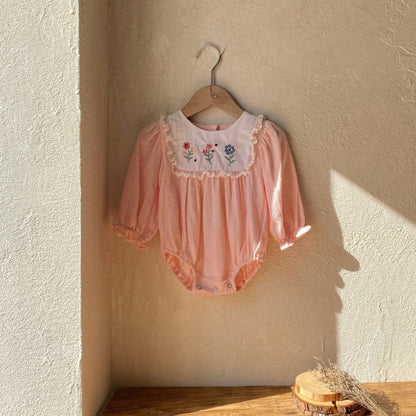 【BABY】花柄刺繍ロンパース&帽子SK101516