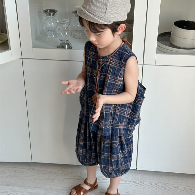 【BABY&KID】夏新作 チェックコットンリネンセットアップSK080511