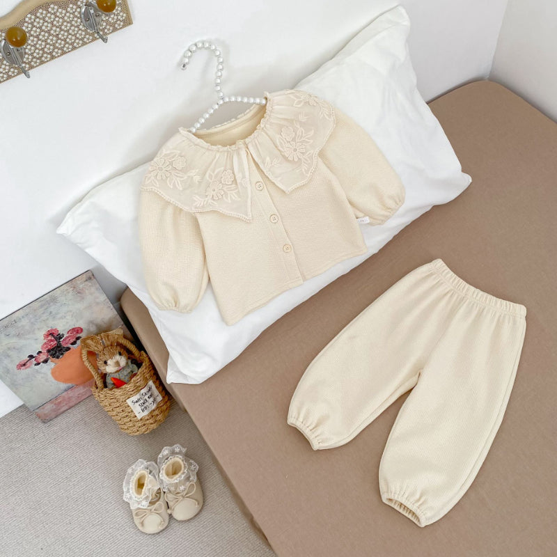 【BABY&KID】レースフリル襟カーディガン&パンツセットアップSK100828