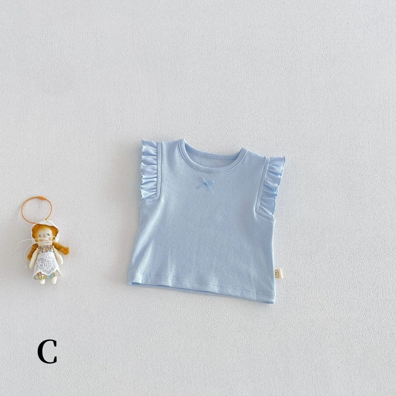 【BABY&KID】夏新作無地フリルスリーブタンクトップ、パンツSK104623