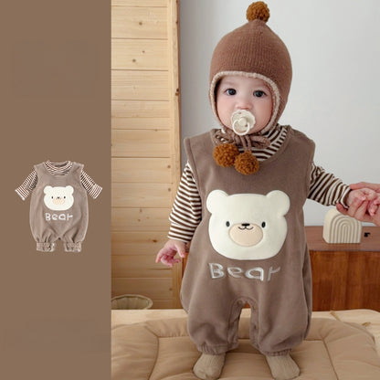 【BABY】冬新作 裏起毛サロペットパンツ＆ボーダーインナーSK102414