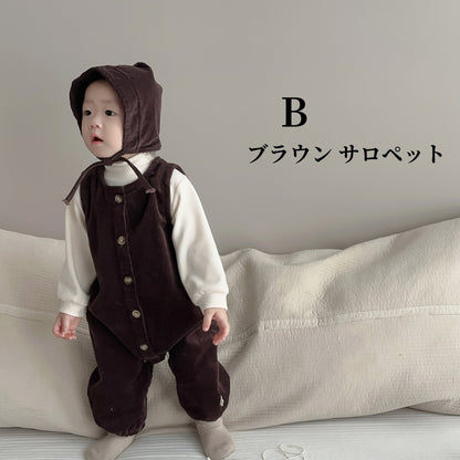 【BABY】コーデュロイサロペット、無地トップスSK010328