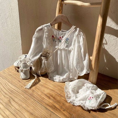 【BABY】花柄刺繍ロンパース&帽子SK101516