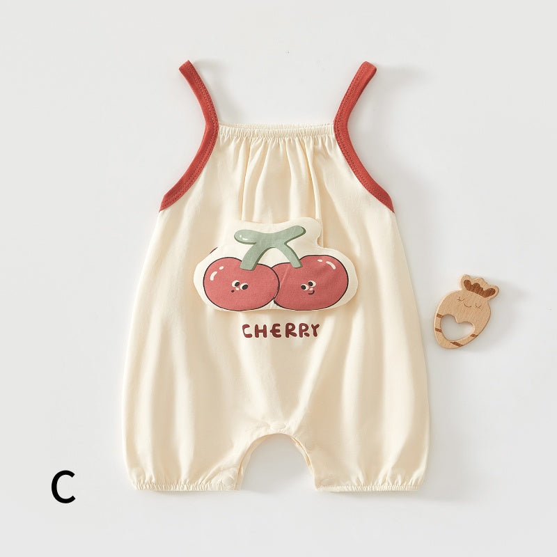 【BABY】夏新作 カートゥーン柄のサスペンダーロンパースSK091528