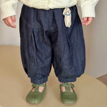 【BABY&KID】カラフル小花ニットカーディガン、丸襟長袖、ドットデニムパンツSK104004