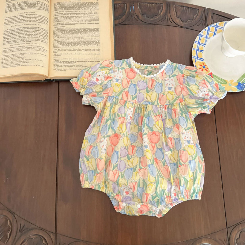 【BABY&KID】夏新作 花柄うさぎロンパース、ロンパースワンピ、ワンピースSK090713