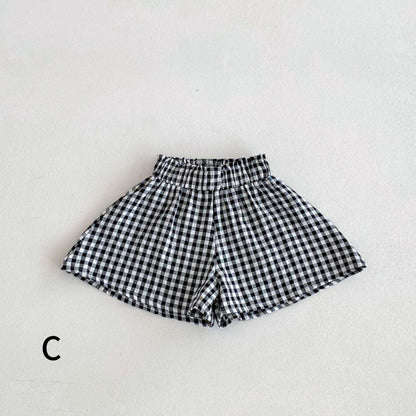 【BABY&KID】夏新作 フリル袖Tシャツ、チェックショートパンツSK091219