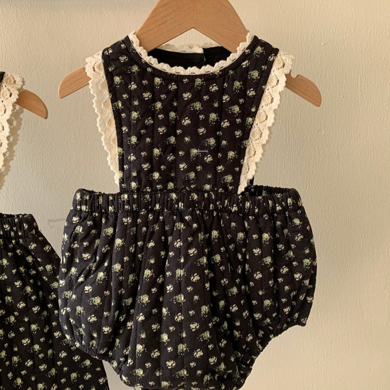 【BABY&KID-予約限定】冬新作韓国風小花柄中綿ロンパース、ワンピースSK102236