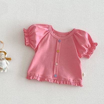 【BABY&KID】夏新作 スウィートパフスリーブTシャツSK105106