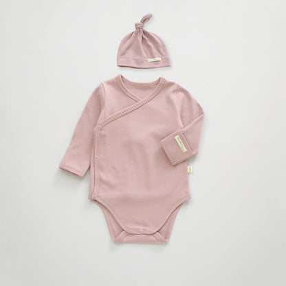 【BABY】北欧風コットンサイドボタンロンパース＆帽子SK102320