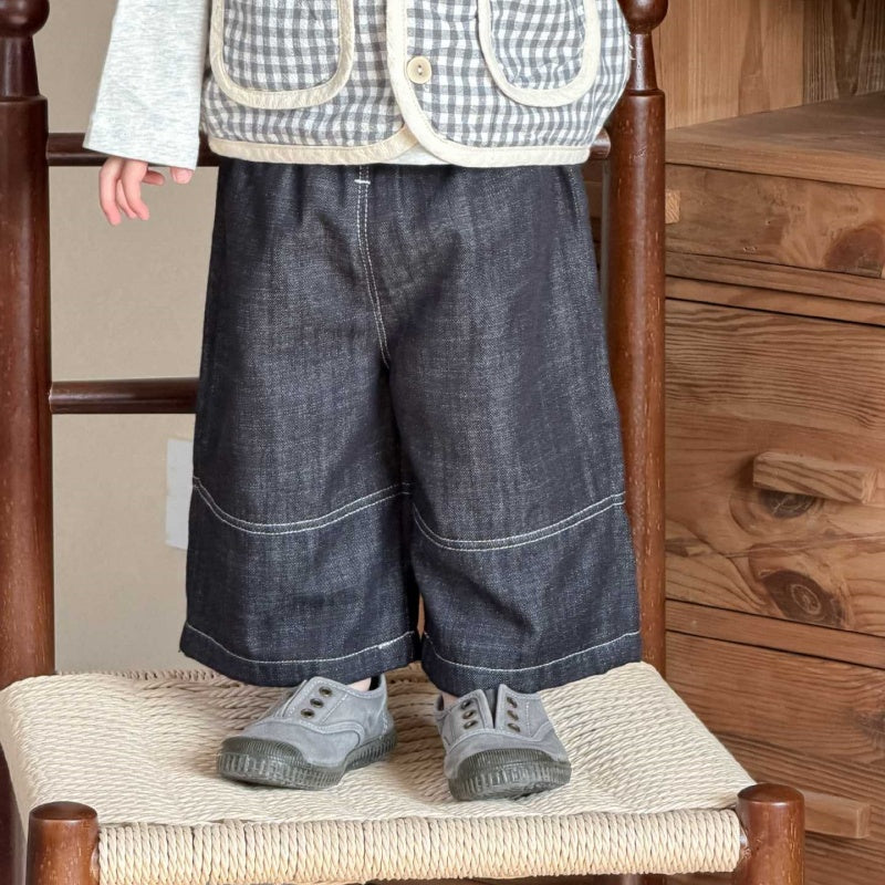【BABY&KID】チェックベスト、ぞうさん長袖、ストレートデニムパンツSK104011