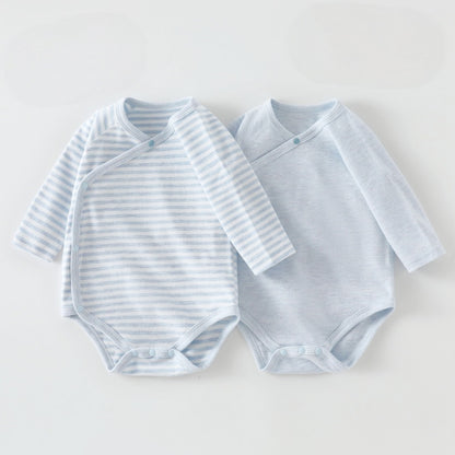 【BABY】北欧風無地＆ボーダーロンパース2点セットSK108010