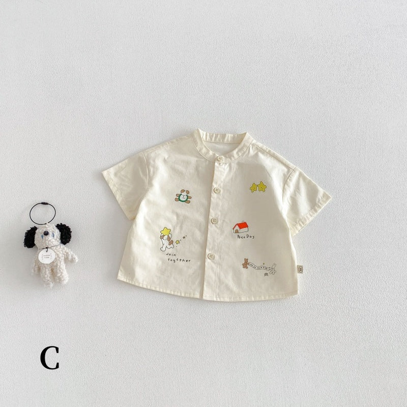 【BABY&KID】夏新作ストライプリラックスパンツ＆カートゥーンプリントシャツSK104622