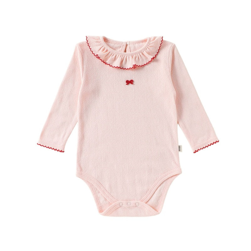 【BABY】北欧風フリル襟蝶結びロンパースSK107108